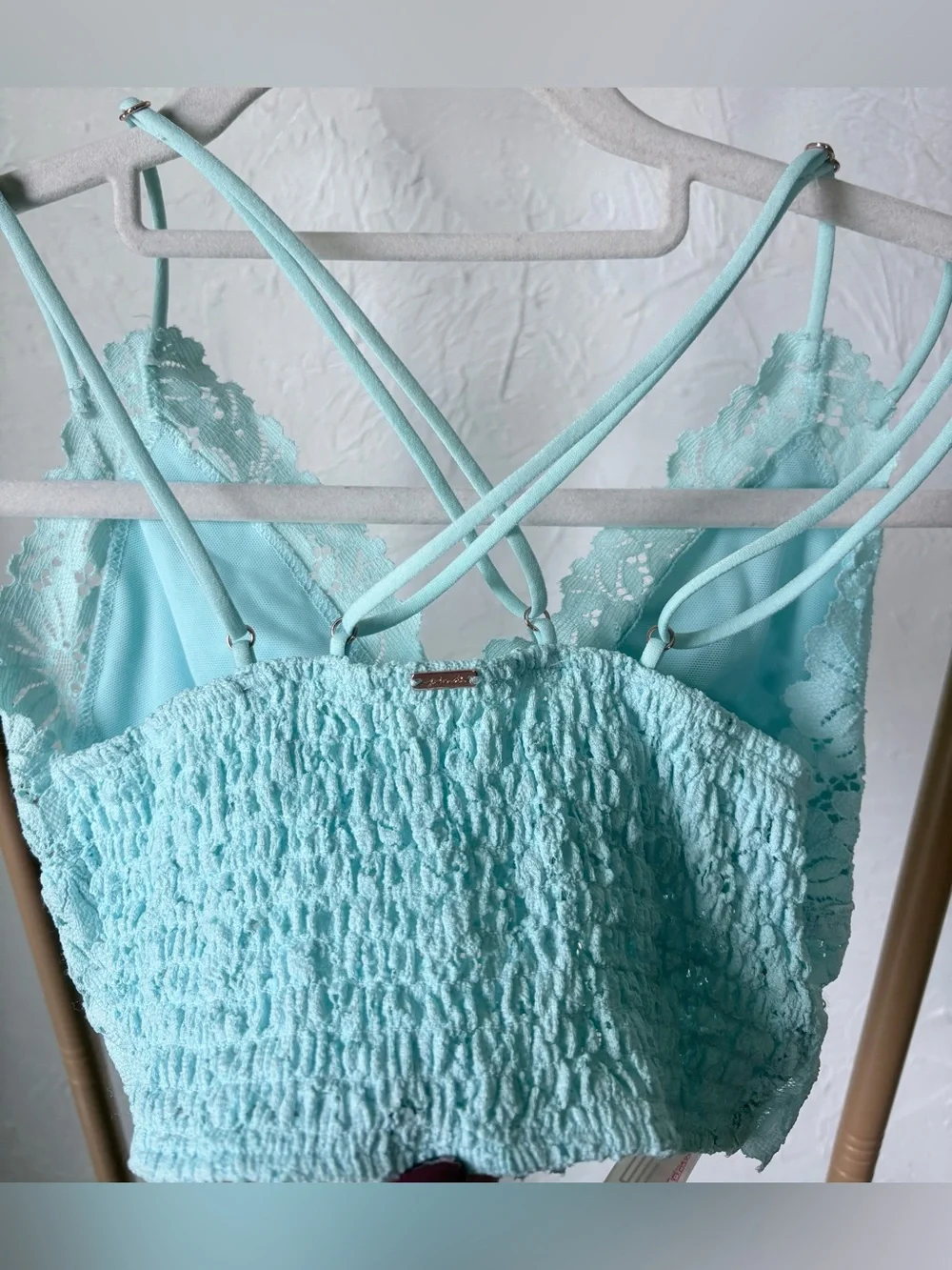 PINK Victoria’s Secret Aqua Blue Lace Strappy Longline Bralette S